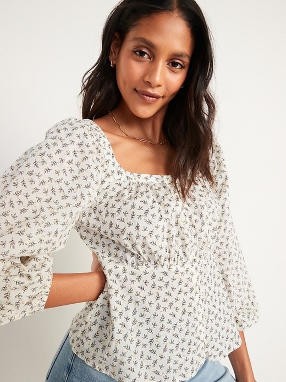 Old Navy Long-Sleeve Button-Front Floral Poet Blouse - Size: XS
